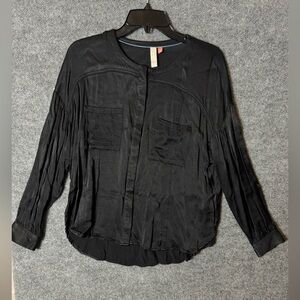 Pilcro Satin Inspired Black Button Down Shirt / Top - Size Small (S)